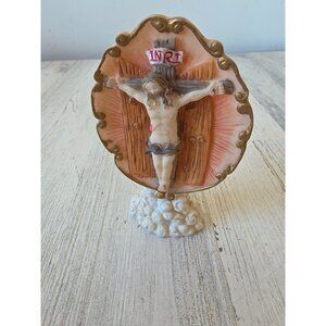 Vintage Jesus crucifix statue religious figurine decor